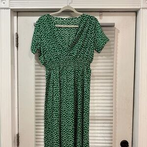 SHEIN Green and White Polka Dot Midi Dress